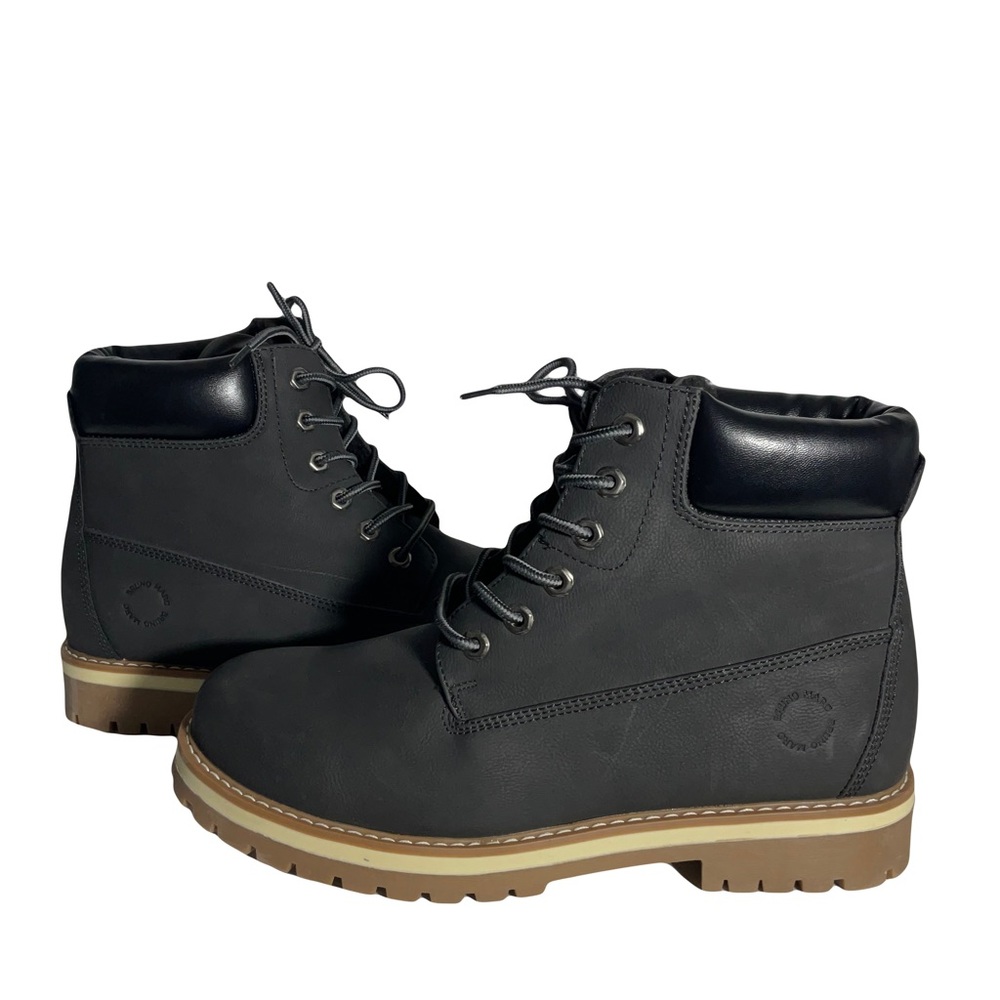 Bruno Marc Black Lace-Up Ankle Boot with Rubber Sole Padded Ankle Padding Sz 9.5